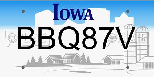 BBQ87V Iowa License Plate