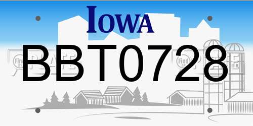 BBT0728 Iowa License Plate