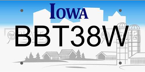 BBT38W Iowa License Plate
