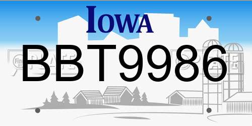BBT9986 Iowa License Plate