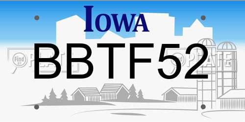 BBTF52 Iowa License Plate