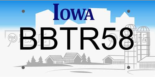BBTR58 Iowa License Plate