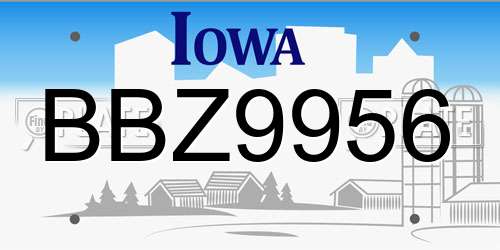 BBZ9956 Iowa License Plate