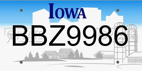 BBZ9986 Iowa License Plate
