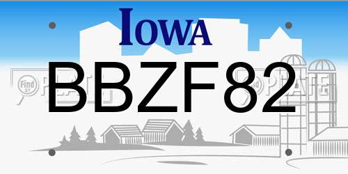 BBZF82 Iowa License Plate