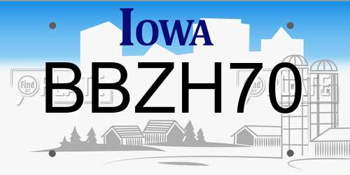 BBZH70 Iowa License Plate