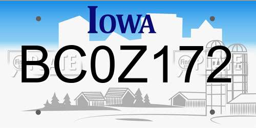 BC0Z172 Iowa License Plate