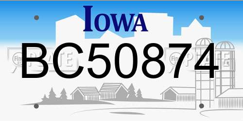 BC50874 Iowa License Plate