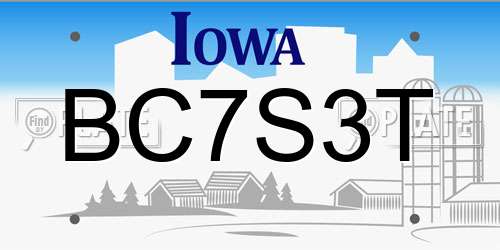 BC7S3T Iowa License Plate