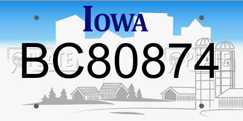 BC80874 Iowa License Plate