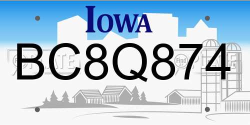 BC8Q874 Iowa License Plate