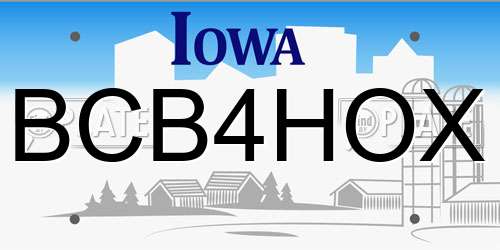 BCB4HOX Iowa License Plate