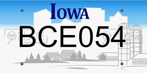 BCE054 Iowa License Plate