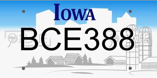 BCE388 Iowa License Plate