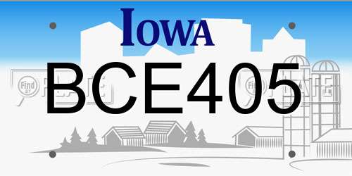 BCE405 Iowa License Plate