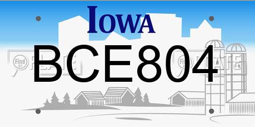BCE804 Iowa License Plate