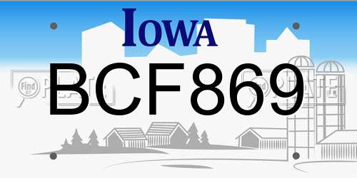 BCF869 Iowa License Plate