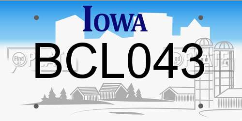 BCL043 Iowa License Plate