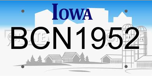 BCN1952 Iowa License Plate