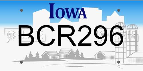 BCR296 Iowa License Plate