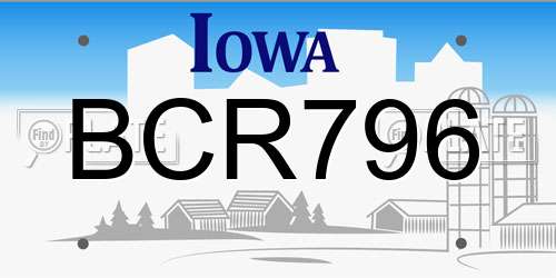 BCR796 Iowa License Plate