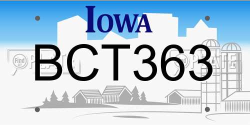 BCT363 Iowa License Plate