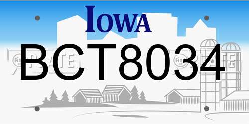 BCT8034 Iowa License Plate
