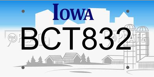 BCT832 Iowa License Plate