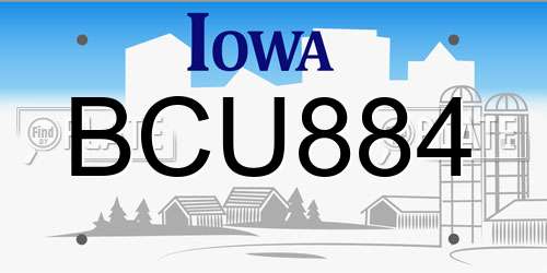 BCU884 Iowa License Plate