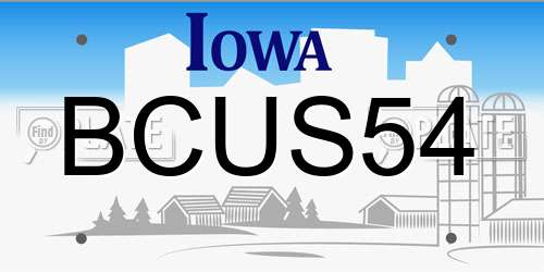 BCUS54 Iowa License Plate