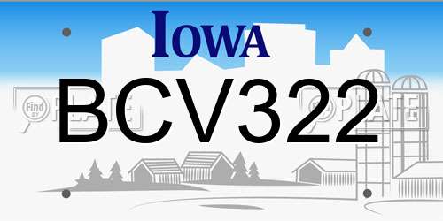 BCV322 Iowa License Plate