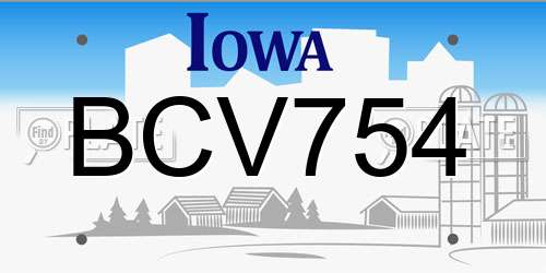 BCV754 Iowa License Plate
