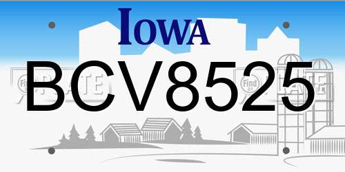 BCV8525 Iowa License Plate