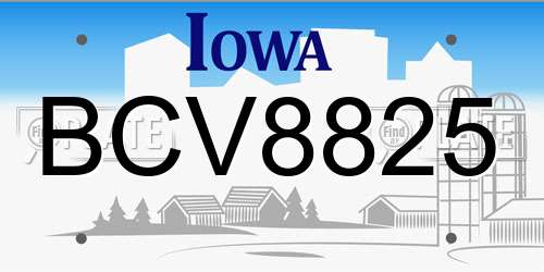 BCV8825 Iowa License Plate