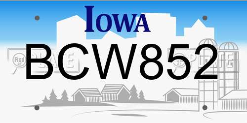 BCW852 Iowa License Plate