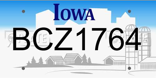 BCZ1764 Iowa License Plate