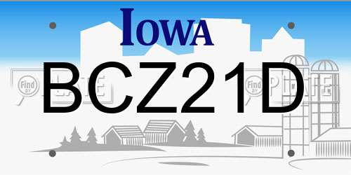 BCZ21D Iowa License Plate