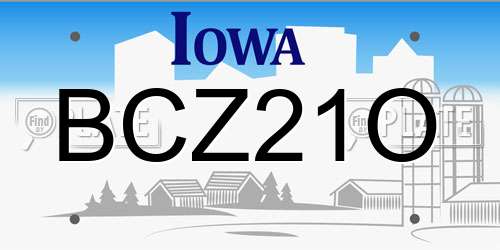 BCZ21O Iowa License Plate