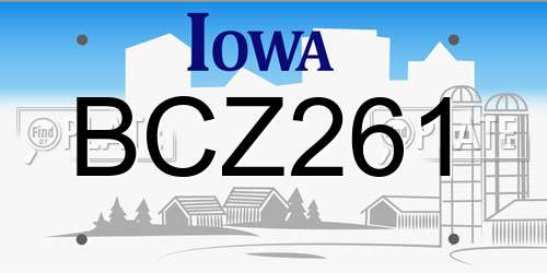BCZ261 Iowa License Plate