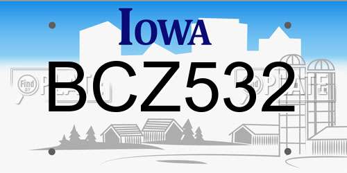 BCZ532 Iowa License Plate