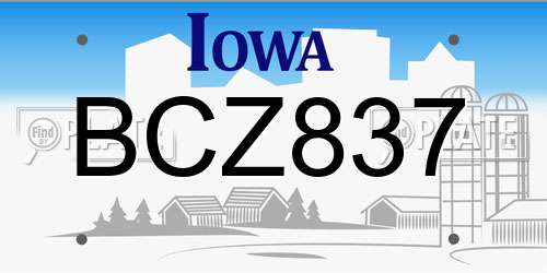 BCZ837 Iowa License Plate