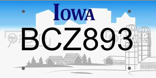 BCZ893 Iowa License Plate