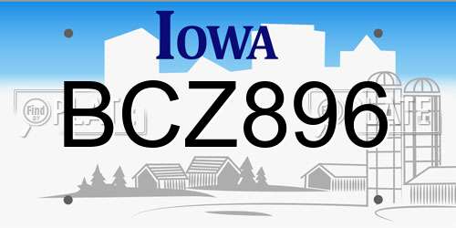 BCZ896 Iowa License Plate