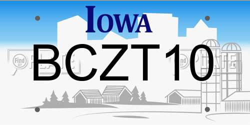 BCZT10 Iowa License Plate