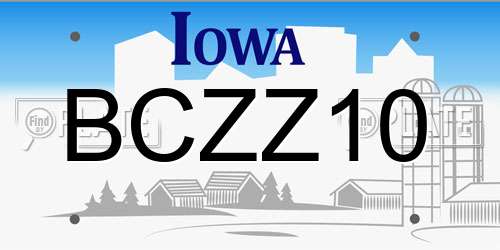 BCZZ10 Iowa License Plate