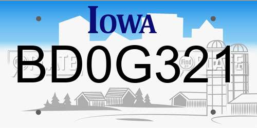 BD0G321 Iowa License Plate