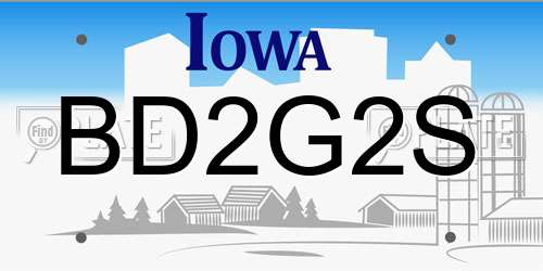 BD2G2S Iowa License Plate