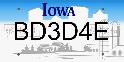 BD3D4E Iowa License Plate