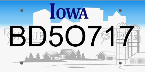 BD5O717 Iowa License Plate