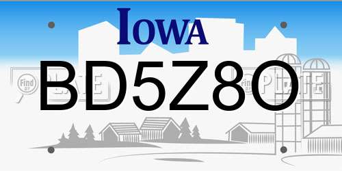 BD5Z8O Iowa License Plate